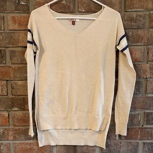 Sonoma Cream V-Neck Sweater with Navy Stripes